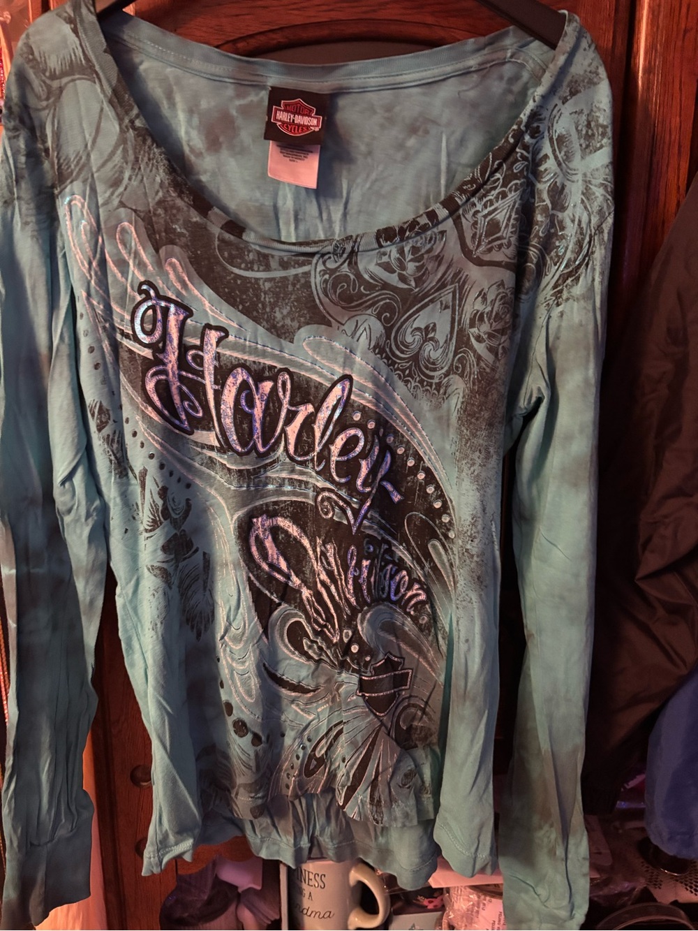 Harley-Davidson Women's Teal Sail Graphic Long Sleeve Top - Picture 2 of 5